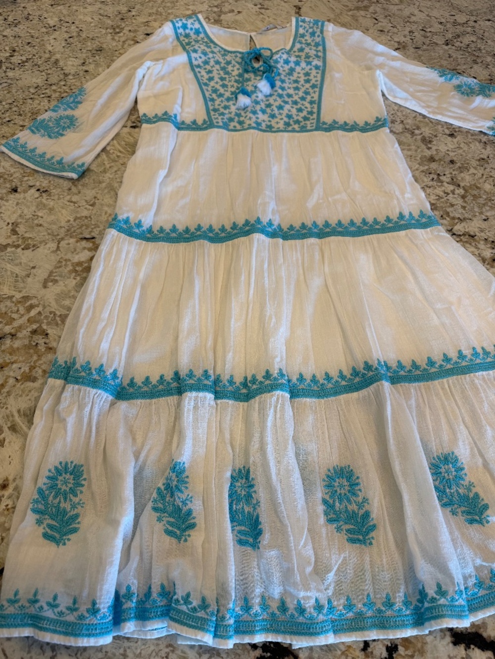 Soft Surroundings Juniper Maxi Dress Large Tiered Embroidered Boho Tassels Flowy